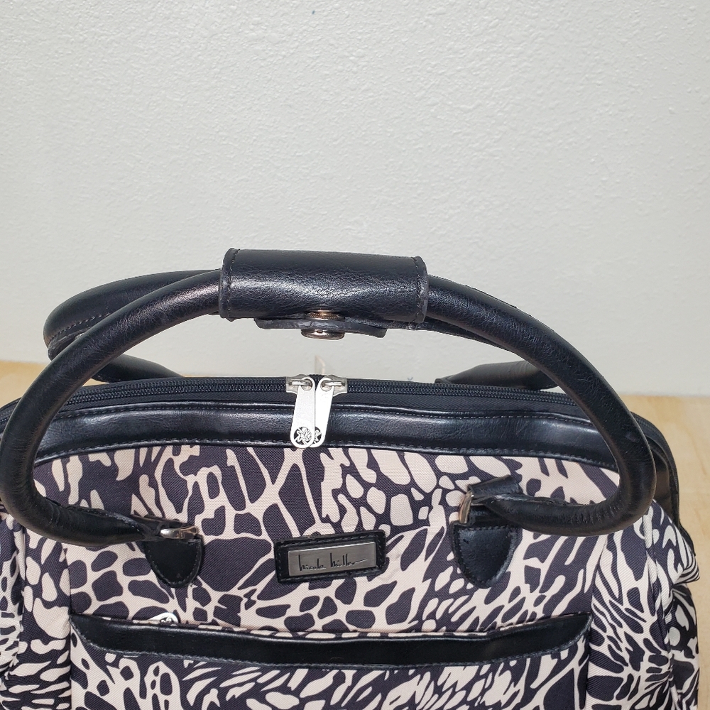 Nicole Miller Black Beige Oil Spill Abstract Pattern Weekender Travel Luggage - Picture 6 of 11